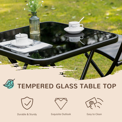 Outsunny Set da giardino bistrot 3 pezzi, set da pranzo pieghevole per esterni con piano in vetro, 2 sedie pieghevoli, struttura in acciaio
