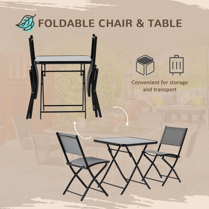 Outsunny Set da giardino bistrot 3 pezzi, set da pranzo pieghevole per esterni con piano in vetro, 2 sedie pieghevoli, struttura in acciaio