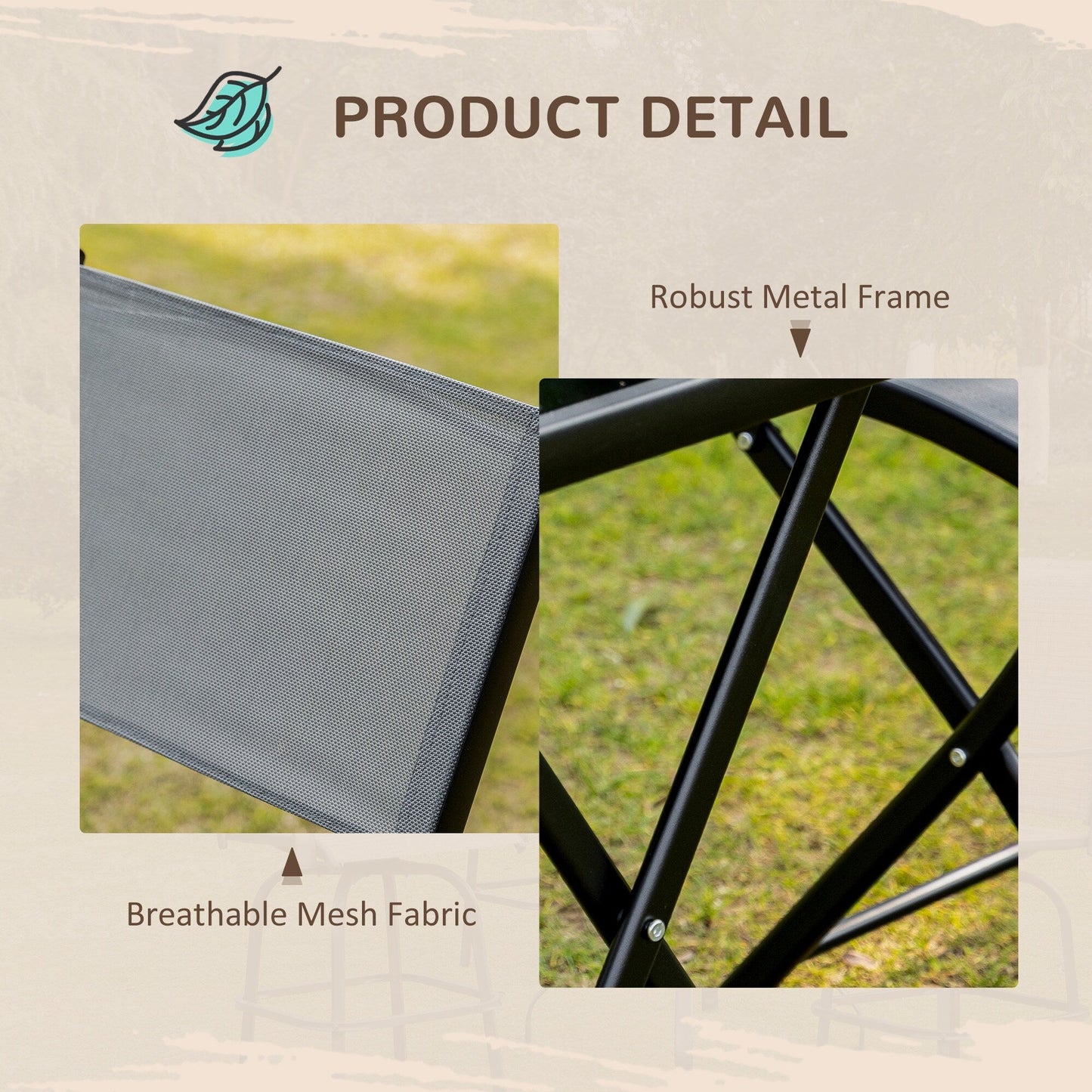 Outsunny Set da giardino bistrot 3 pezzi, set da pranzo pieghevole per esterni con piano in vetro, 2 sedie pieghevoli, struttura in acciaio