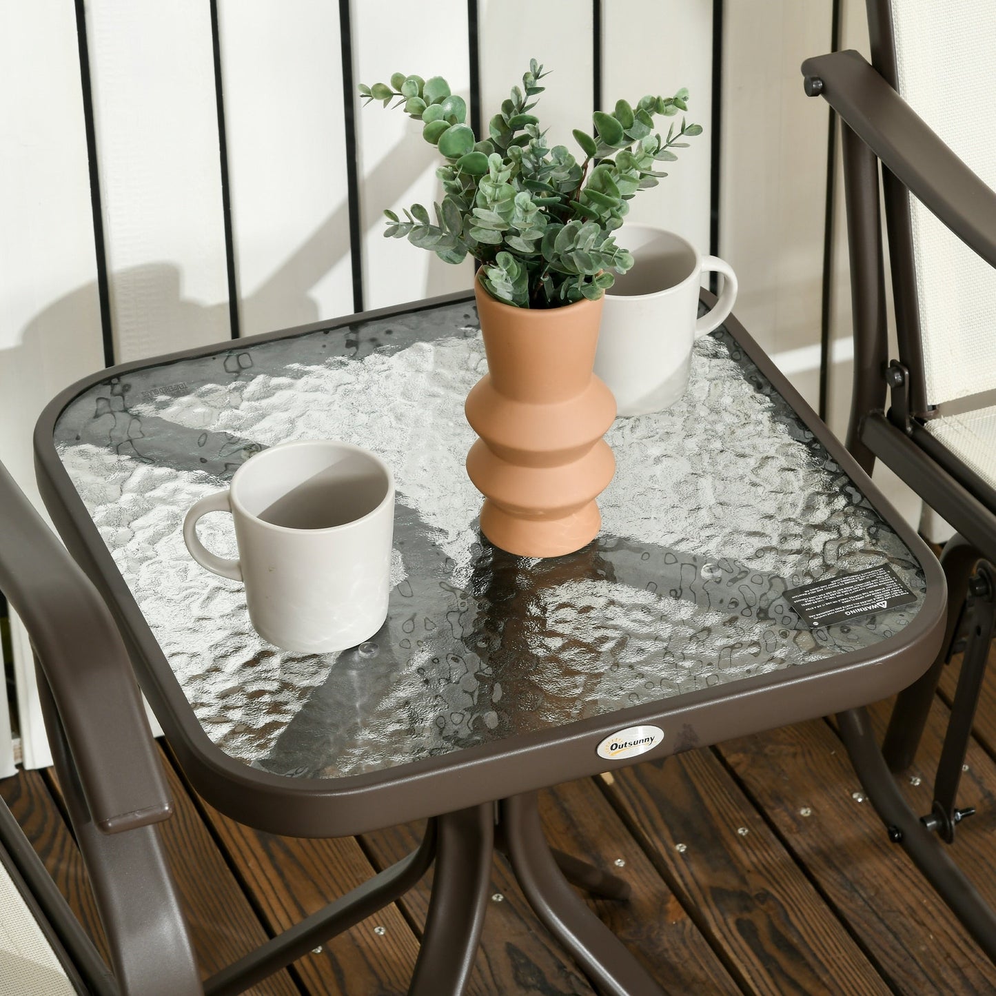 Outsunny, set da bistrot con sedia a dondolo da esterno, 3 pezzi, con tavolino da caffè, 2 sedie a dondolo da patio con tessuto traspirante