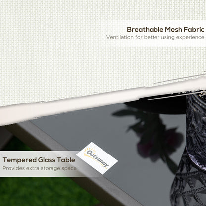 Outsunny Set di 3 sedie da esterno con struttura in acciaio, tavolo con piano in vetro temperato per patio, giardino, cortile, prato