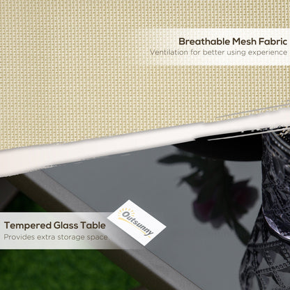 Outsunny Set di 3 sedie da esterno con struttura in acciaio, tavolo con piano in vetro temperato per patio, giardino, cortile, prato