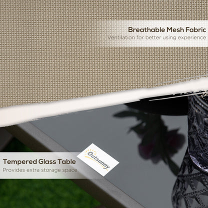 Outsunny Set di 3 sedie da esterno con struttura in acciaio, tavolo con piano in vetro temperato per patio, giardino, cortile, prato