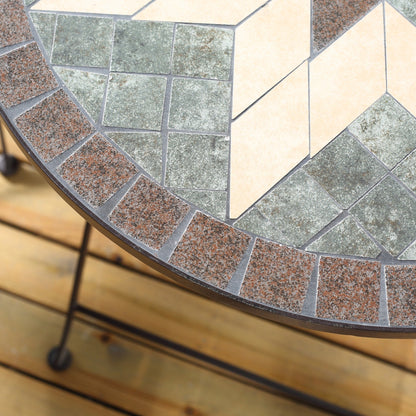 Outsunny Set da bistrot da giardino 3 pezzi, tavolo a mosaico e 2 sedie senza braccioli con design pieghevole, struttura in metallo per giardino, bordo piscina