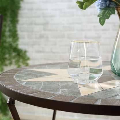 Outsunny Set da bistrot da giardino 3 pezzi, tavolo a mosaico e 2 sedie senza braccioli con design pieghevole, struttura in metallo per giardino, bordo piscina