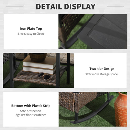 Outsunny set da giardino con 3 sedie a dondolo, set da bistrot in vimini per esterni con 2 sedie a dondolo da veranda, tavolino da caffè a 2 livelli, cuscini