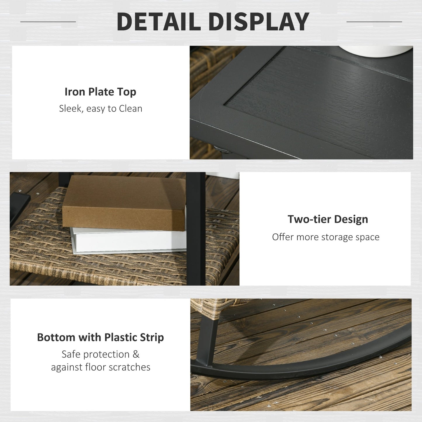 Outsunny Set da bistrot a dondolo in vimini da 3 pezzi, set di mobili da esterno per patio con due sedie a dondolo da veranda - N/D