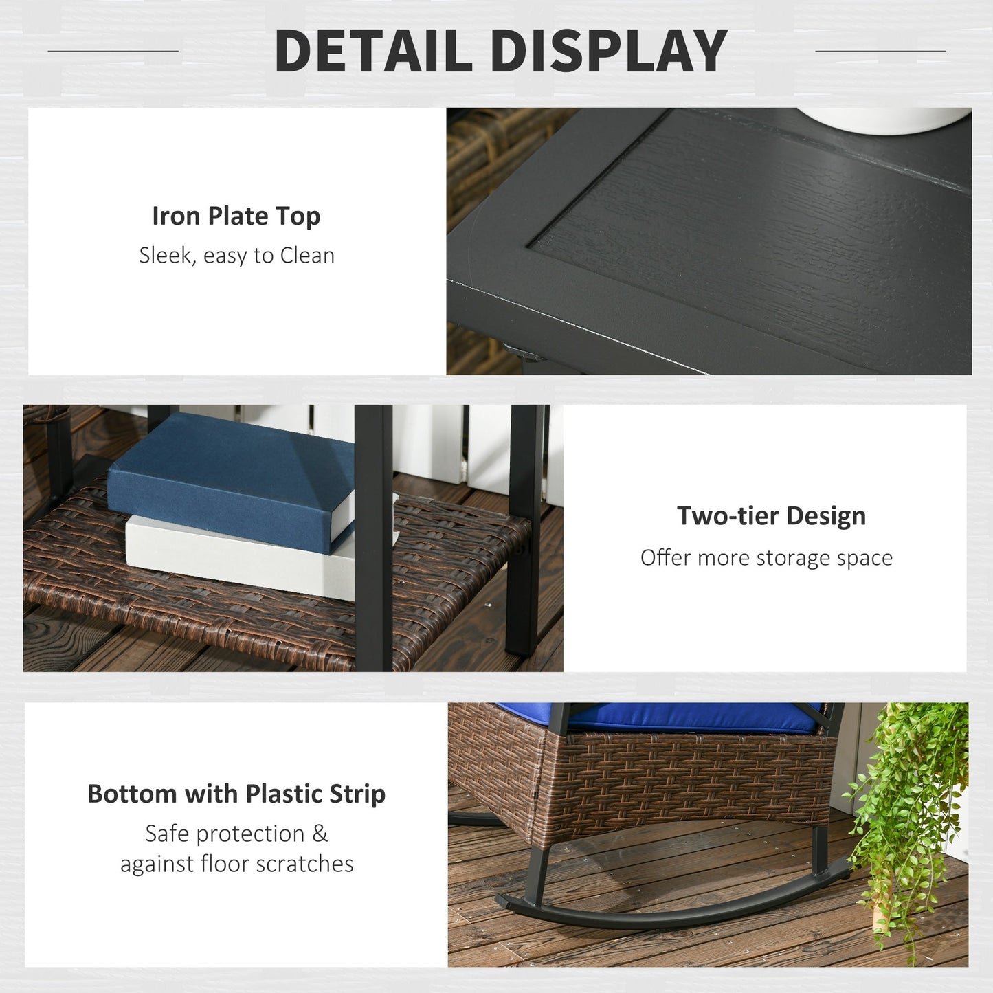 Outsunny Set da bistrot a dondolo in vimini da 3 pezzi, set di mobili da esterno per patio con due sedie a dondolo da veranda - N/D