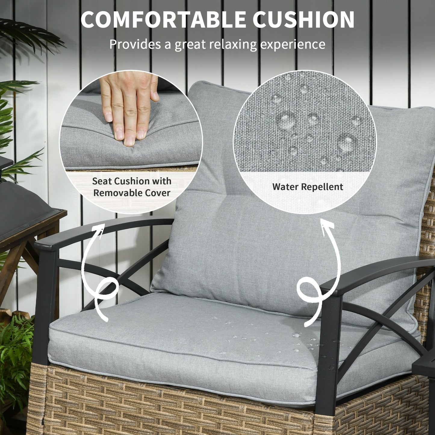 Outsunny Set da bistrot a dondolo in vimini da 3 pezzi, set di mobili da esterno per patio con due sedie a dondolo da veranda - N/D