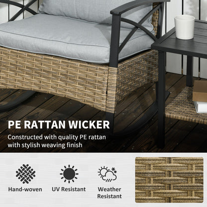 Outsunny Set da bistrot a dondolo in vimini da 3 pezzi, set di mobili da esterno per patio con due sedie a dondolo da veranda - N/D