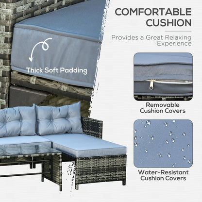 Set di mobili da giardino in vimini Outsunny da 3 pezzi, set da conversazione in rattan, set di divani componibili con chaise longue imbottita