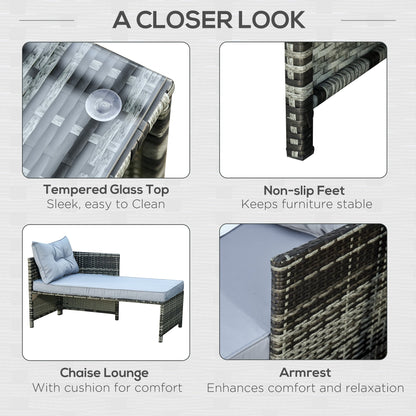 Set di mobili da giardino in vimini Outsunny da 3 pezzi, set da conversazione in rattan, set di divani componibili con chaise longue imbottita