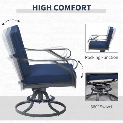 Outsunny Set da bistrot girevole da esterno da 3 pezzi, 2 sedie a dondolo e 1 tavolo rotondo in vetro temperato con cuscino