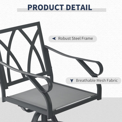 Outsunny Set da bistrot girevole da esterno da 3 pezzi, 2 sedie a dondolo e 1 tavolo rotondo in vetro temperato con cuscino