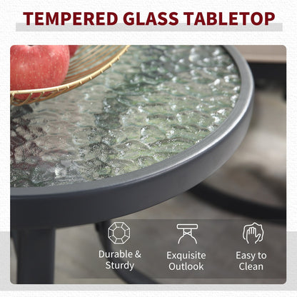 Outsunny Set da bistrot girevole da esterno da 3 pezzi, 2 sedie a dondolo e 1 tavolo rotondo in vetro temperato con cuscino