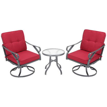 Outsunny Set da bistrot girevole da esterno da 3 pezzi, 2 sedie a dondolo e 1 tavolo rotondo in vetro temperato con cuscino