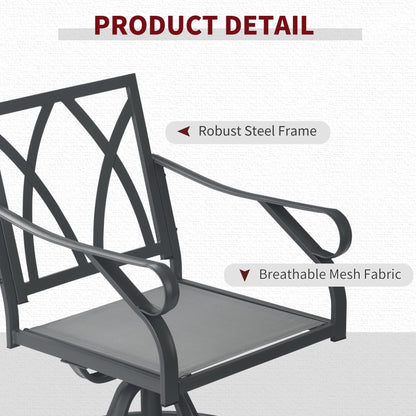 Outsunny Set da bistrot girevole da esterno da 3 pezzi, 2 sedie a dondolo e 1 tavolo rotondo in vetro temperato con cuscino