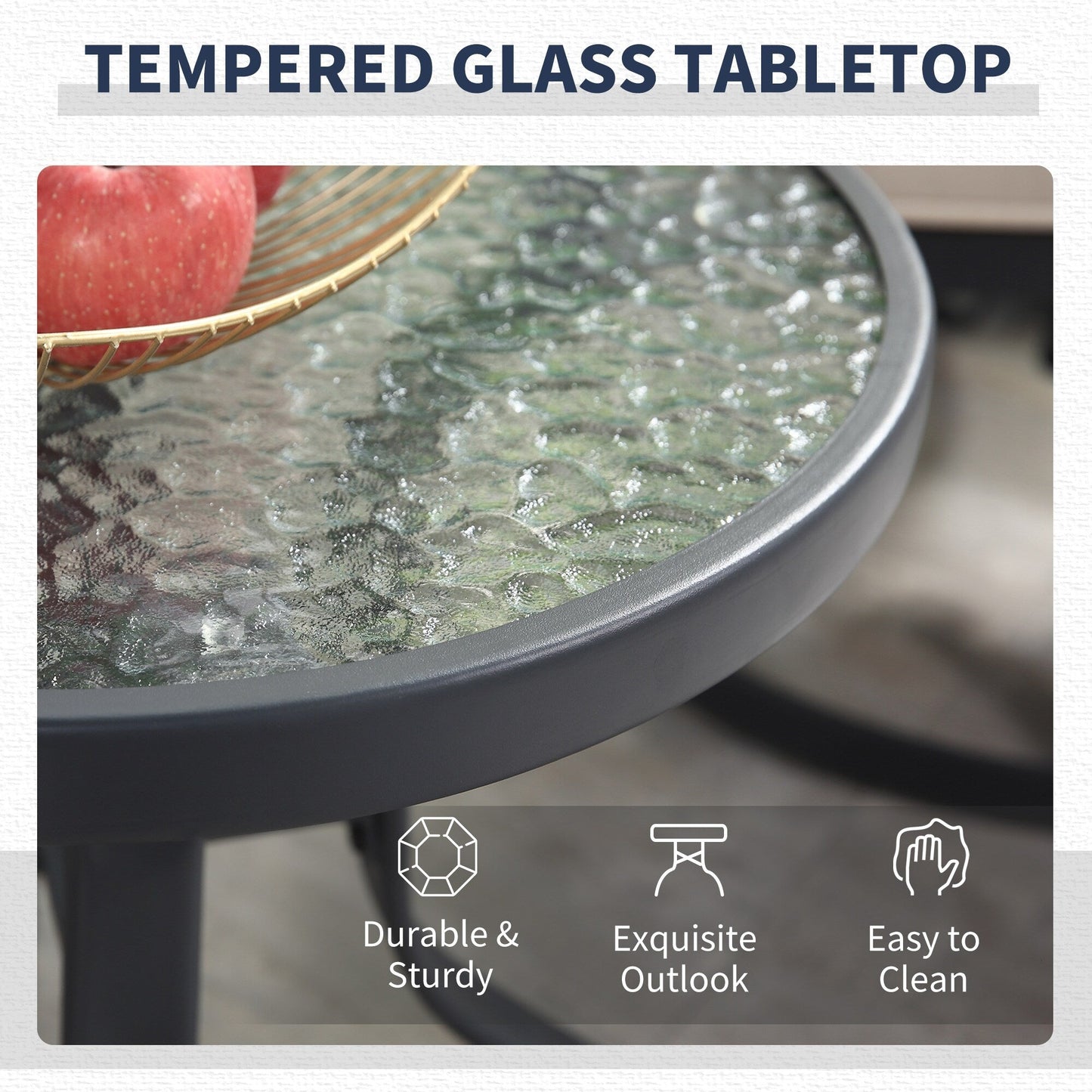 Outsunny Set da bistrot girevole da esterno da 3 pezzi, 2 sedie a dondolo e 1 tavolo rotondo in vetro temperato con cuscino