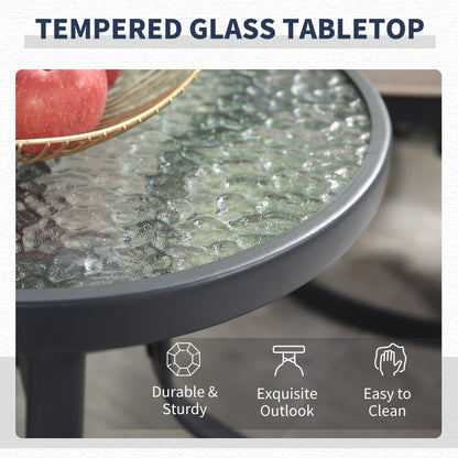 Outsunny Set da bistrot girevole da esterno da 3 pezzi, 2 sedie a dondolo e 1 tavolo rotondo in vetro temperato con cuscino