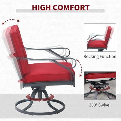 Outsunny Set da bistrot girevole da esterno da 3 pezzi, 2 sedie a dondolo e 1 tavolo rotondo in vetro temperato con cuscino