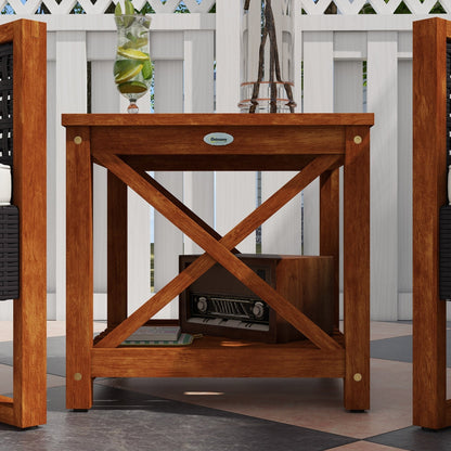 Outsunny Set da bistrot da giardino 3 pezzi in legno con cuscini, mobili da giardino in vimini PE per esterno per veranda, cortile, giardino, marrone