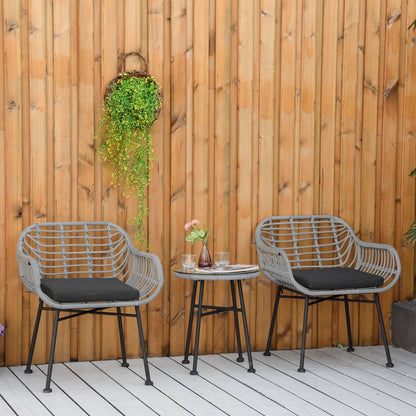 Outsunny Set da bistrot da giardino in rattan PE da 3 pezzi, set da caffè rotondo in vimini intrecciato per esterni, set di mobili da conversazione