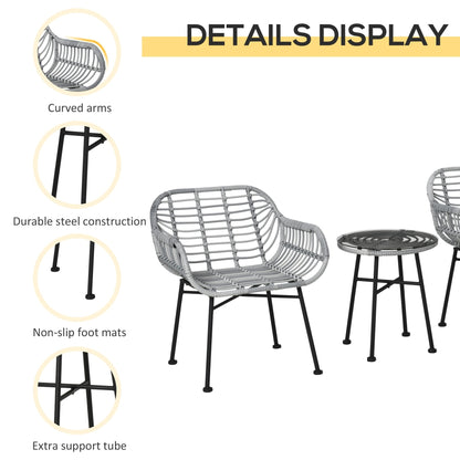 Outsunny Set da bistrot da giardino in rattan PE da 3 pezzi, set da caffè rotondo in vimini intrecciato per esterni, set di mobili da conversazione