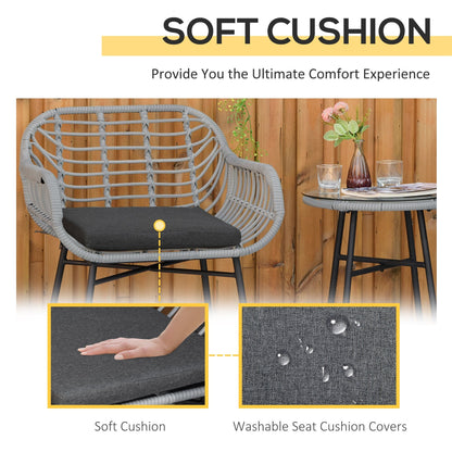 Outsunny Set da bistrot da giardino in rattan PE da 3 pezzi, set da caffè rotondo in vimini intrecciato per esterni, set di mobili da conversazione