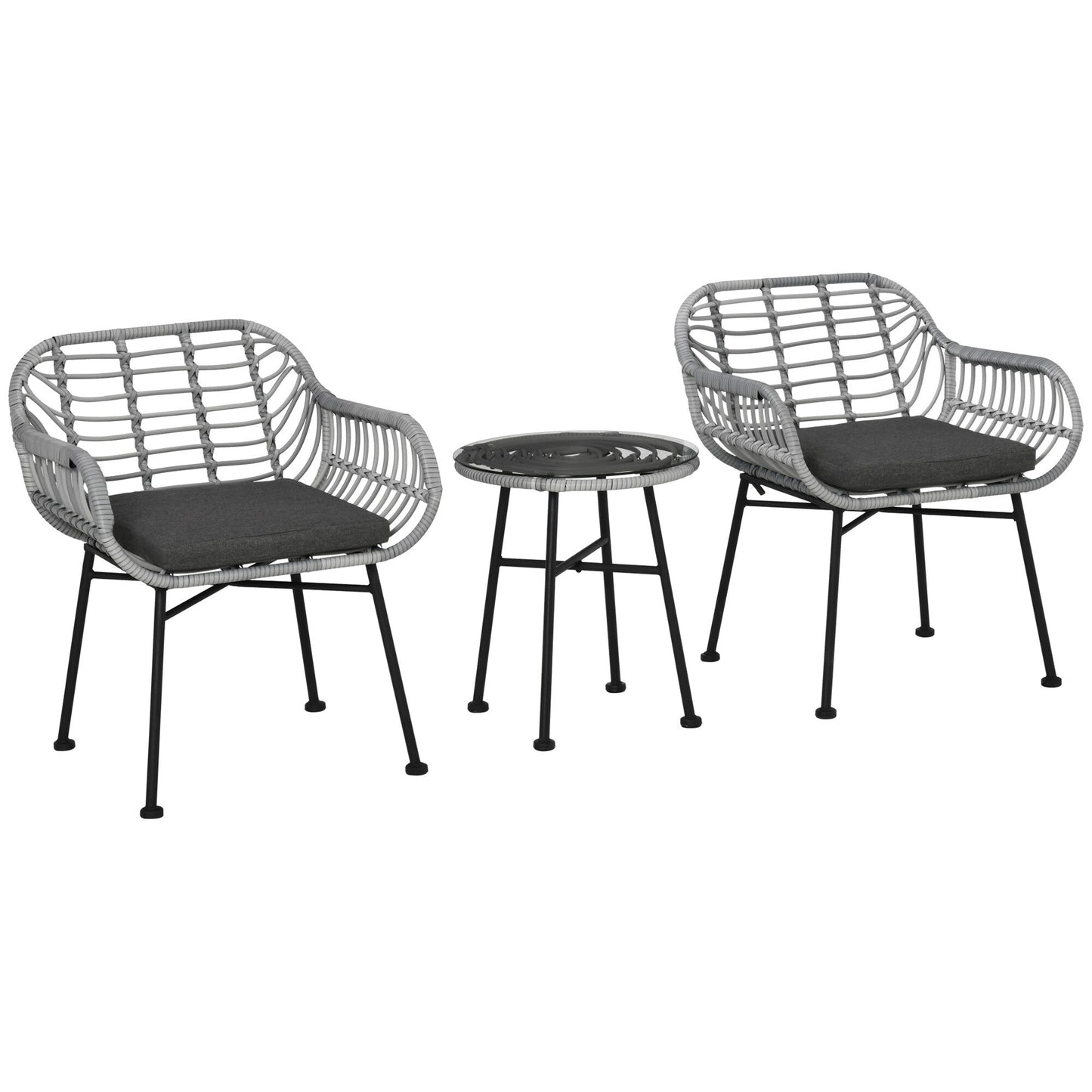 Outsunny Set da bistrot da giardino in rattan PE da 3 pezzi, set da caffè rotondo in vimini intrecciato per esterni, set di mobili da conversazione