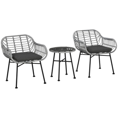 Outsunny Set da bistrot da giardino in rattan PE da 3 pezzi, set da caffè rotondo in vimini intrecciato per esterni, set di mobili da conversazione