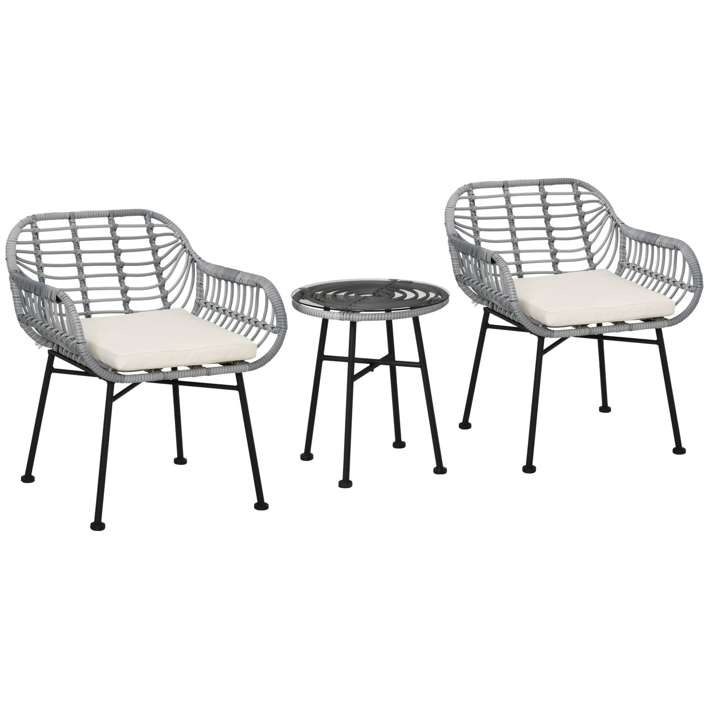 Outsunny Set da bistrot da giardino in rattan PE da 3 pezzi, set da caffè rotondo in vimini intrecciato per esterni, set di mobili da conversazione