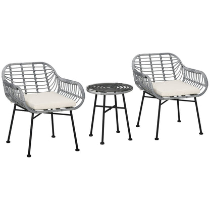 Outsunny Set da bistrot da giardino in rattan PE da 3 pezzi, set da caffè rotondo in vimini intrecciato per esterni, set di mobili da conversazione