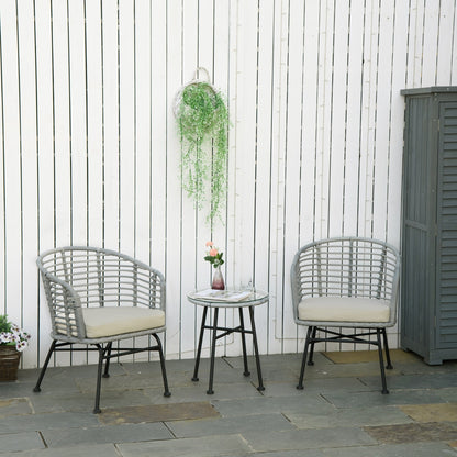 Outsunny Set da bistrot da giardino in rattan PE da 3 pezzi, set da caffè in vimini per esterni, 2 sedie e 1 tavolino da caffè, set di mobili da conversazione