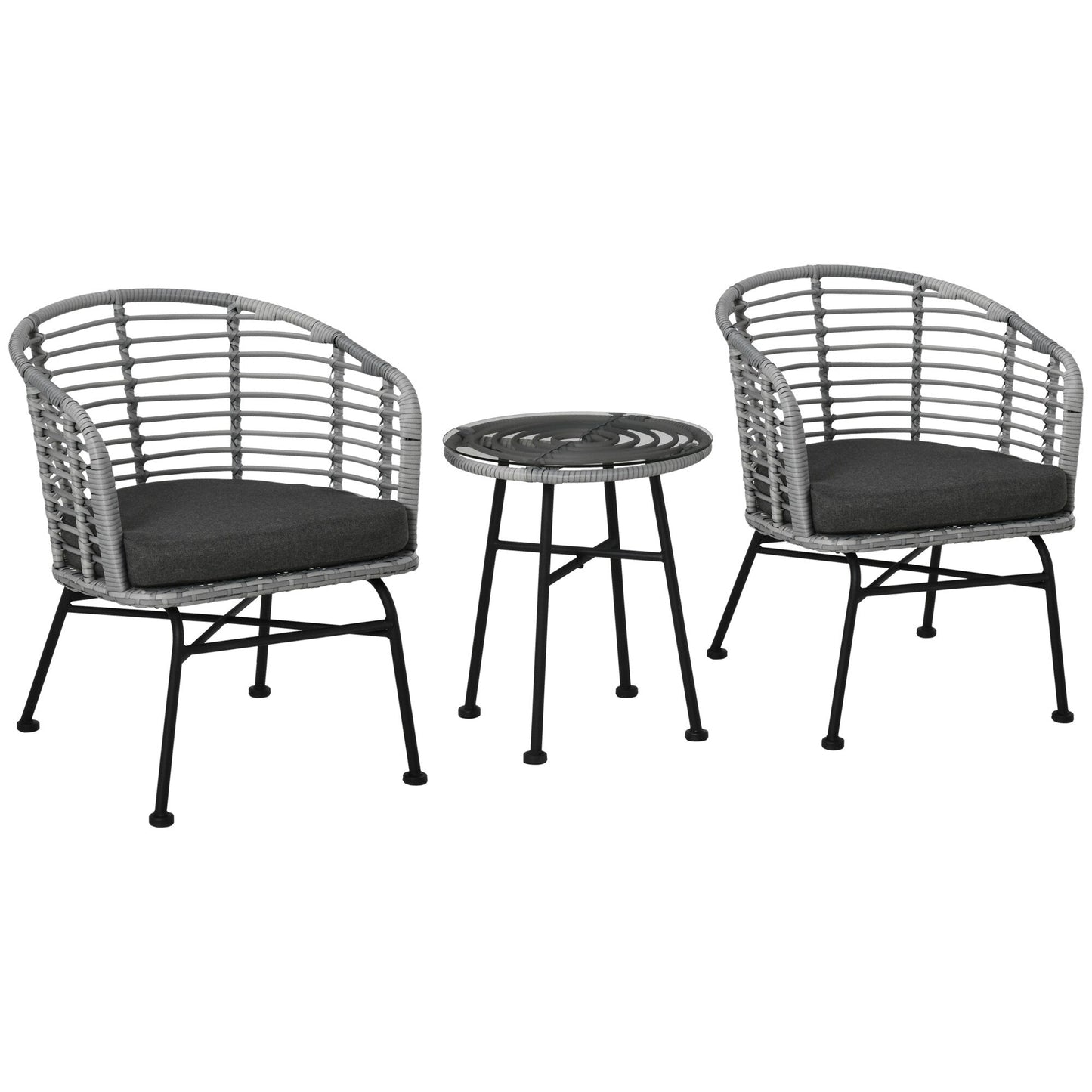 Outsunny Set da bistrot da giardino in rattan PE da 3 pezzi, set da caffè in vimini per esterni, 2 sedie e 1 tavolino da caffè, set di mobili da conversazione