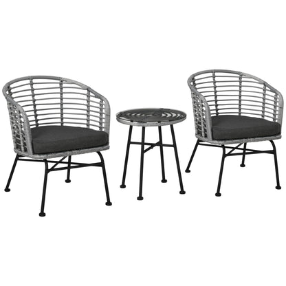 Outsunny Set da bistrot da giardino in rattan PE da 3 pezzi, set da caffè in vimini per esterni, 2 sedie e 1 tavolino da caffè, set di mobili da conversazione