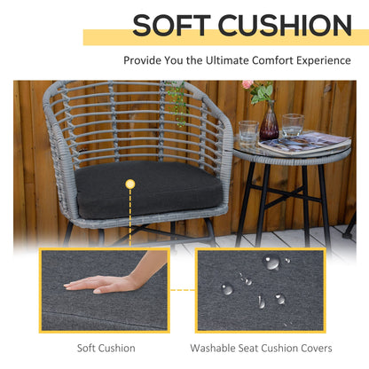 Outsunny Set da bistrot da giardino in rattan PE da 3 pezzi, set da caffè in vimini per esterni, 2 sedie e 1 tavolino da caffè, set di mobili da conversazione