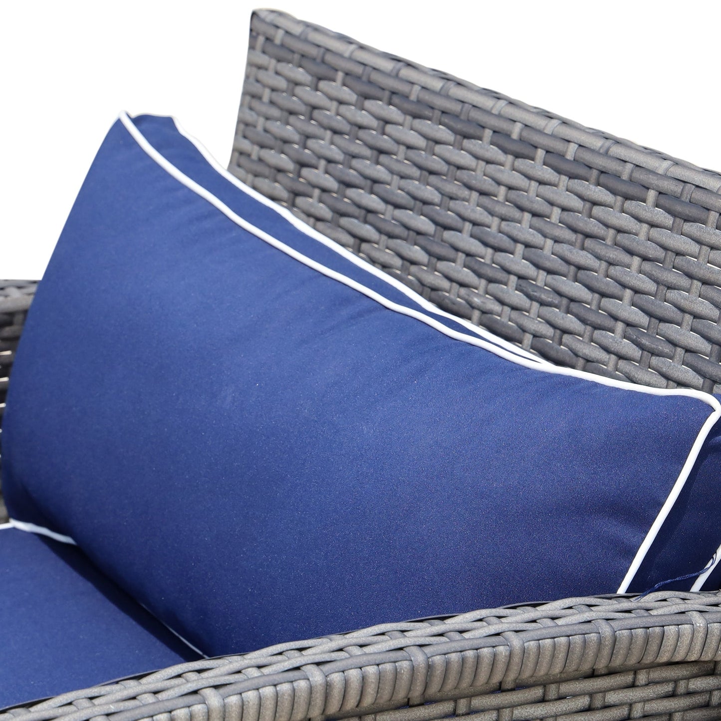 Outsunny Set da bistrot in vimini e rattan da 3 pezzi con morbidi cuscini, set da caffè per conversazioni all'aperto con ripiano portaoggetti in vetro