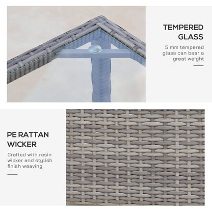 Outsunny Set da bistrot in vimini e rattan da 3 pezzi con morbidi cuscini, set da caffè per conversazioni all'aperto con ripiano portaoggetti in vetro