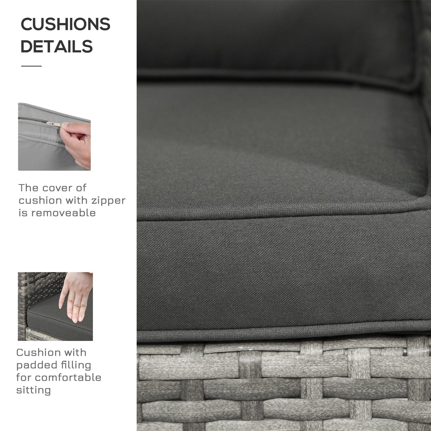 Outsunny Set da bistrot in vimini e rattan da 3 pezzi con morbidi cuscini, set da caffè per conversazioni all'aperto con ripiano portaoggetti in vetro