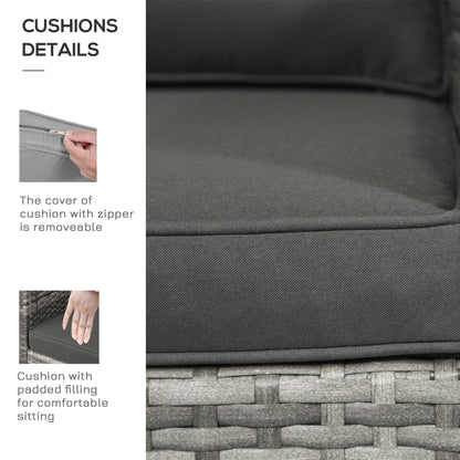 Outsunny Set da bistrot in vimini e rattan da 3 pezzi con morbidi cuscini, set da caffè per conversazioni all'aperto con ripiano portaoggetti in vetro