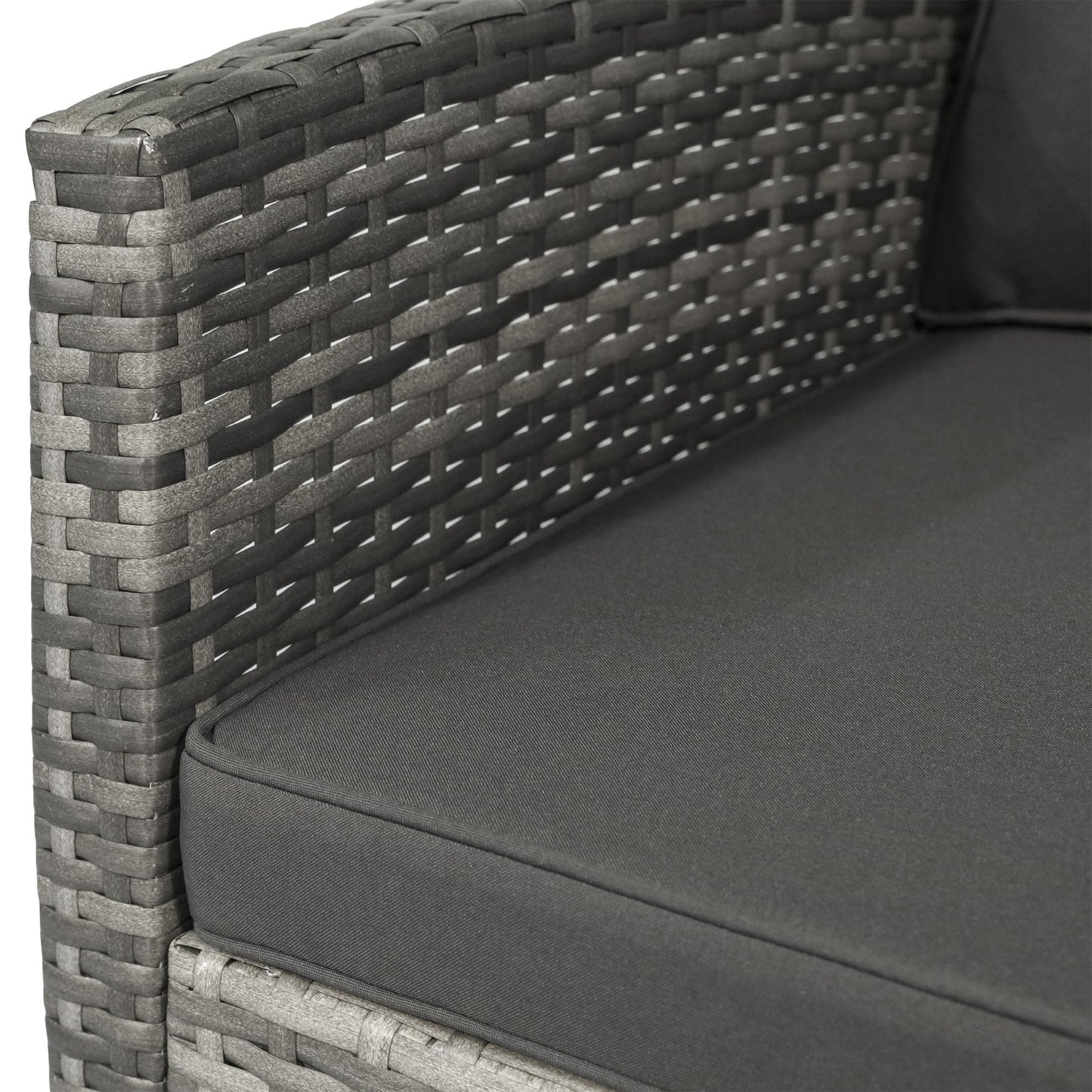 Outsunny Set da bistrot in vimini e rattan da 3 pezzi con morbidi cuscini, set da caffè per conversazioni all'aperto con ripiano portaoggetti in vetro