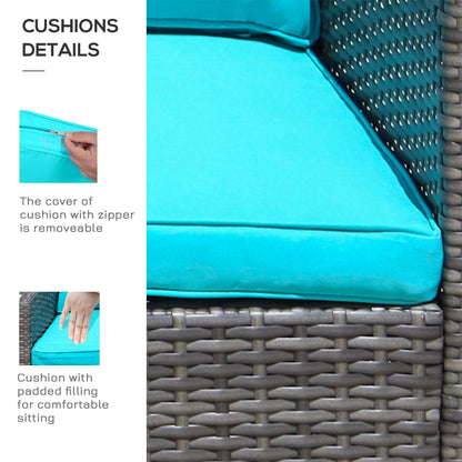 Outsunny Set da bistrot in vimini e rattan da 3 pezzi con morbidi cuscini, set da caffè per conversazioni all'aperto con ripiano portaoggetti in vetro