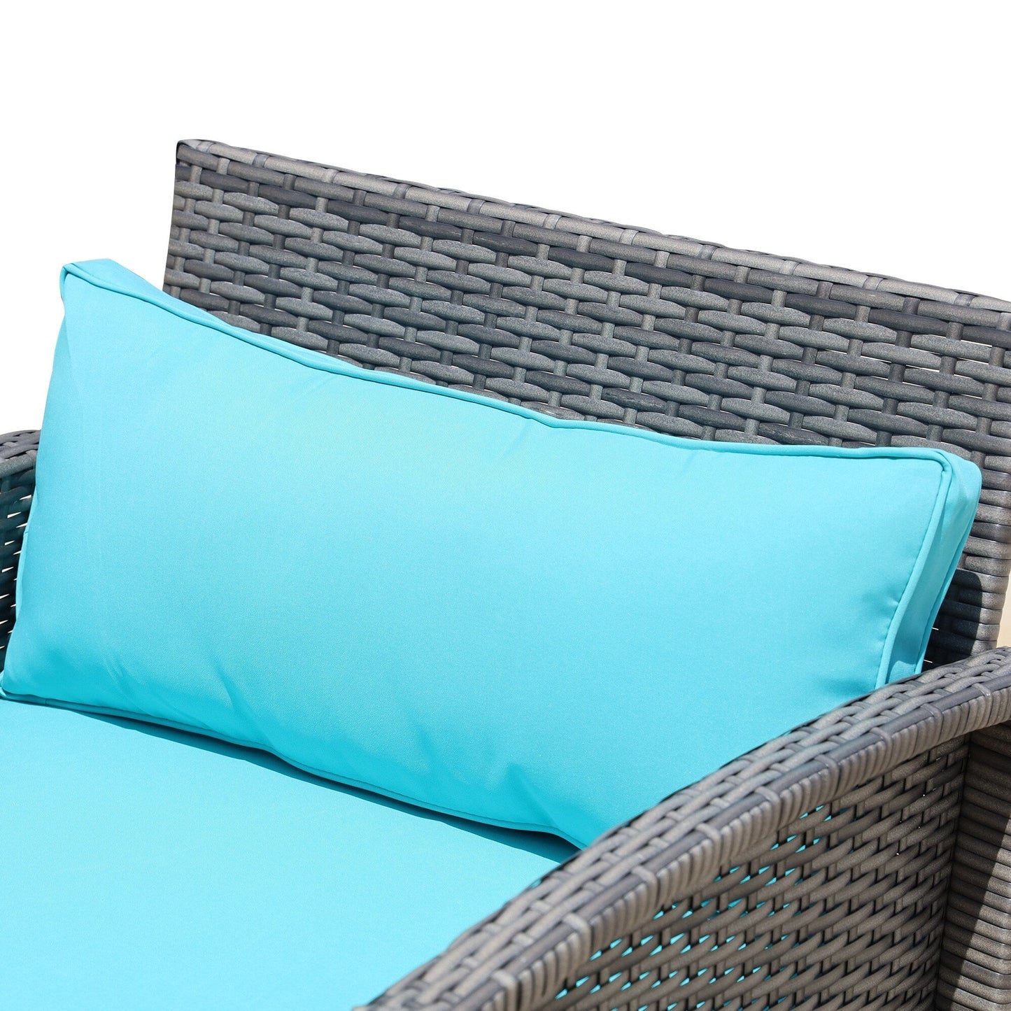 Outsunny Set da bistrot in vimini e rattan da 3 pezzi con morbidi cuscini, set da caffè per conversazioni all'aperto con ripiano portaoggetti in vetro