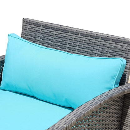 Outsunny Set da bistrot in vimini e rattan da 3 pezzi con morbidi cuscini, set da caffè per conversazioni all'aperto con ripiano portaoggetti in vetro