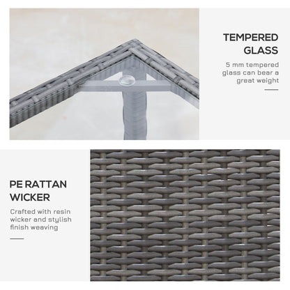 Outsunny Set da bistrot in vimini e rattan da 3 pezzi con morbidi cuscini, set da caffè per conversazioni all'aperto con ripiano portaoggetti in vetro