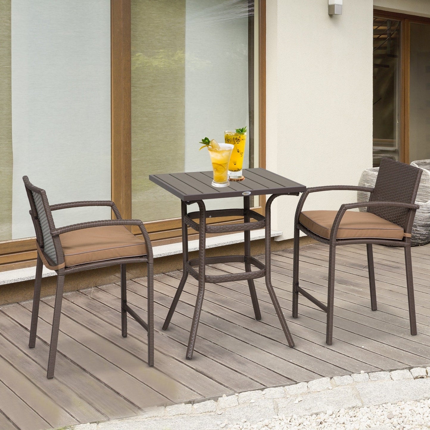 Set da conversazione con tavolo da bar per patio in rattan PE da esterno Outsunny da 3 pezzi