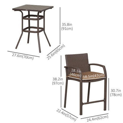 Set da conversazione con tavolo da bar per patio in rattan PE da esterno Outsunny da 3 pezzi