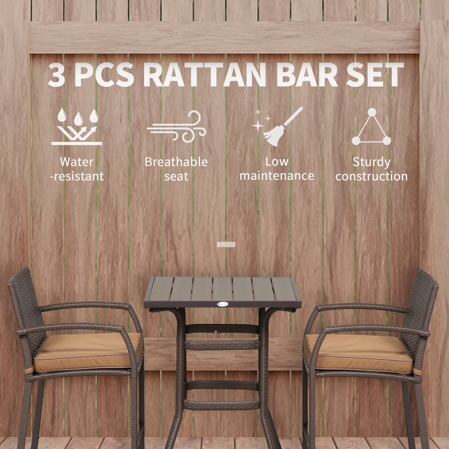 Set da conversazione con tavolo da bar per patio in rattan PE da esterno Outsunny da 3 pezzi