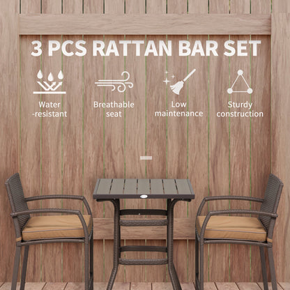 Set da conversazione con tavolo da bar per patio in rattan PE da esterno Outsunny da 3 pezzi
