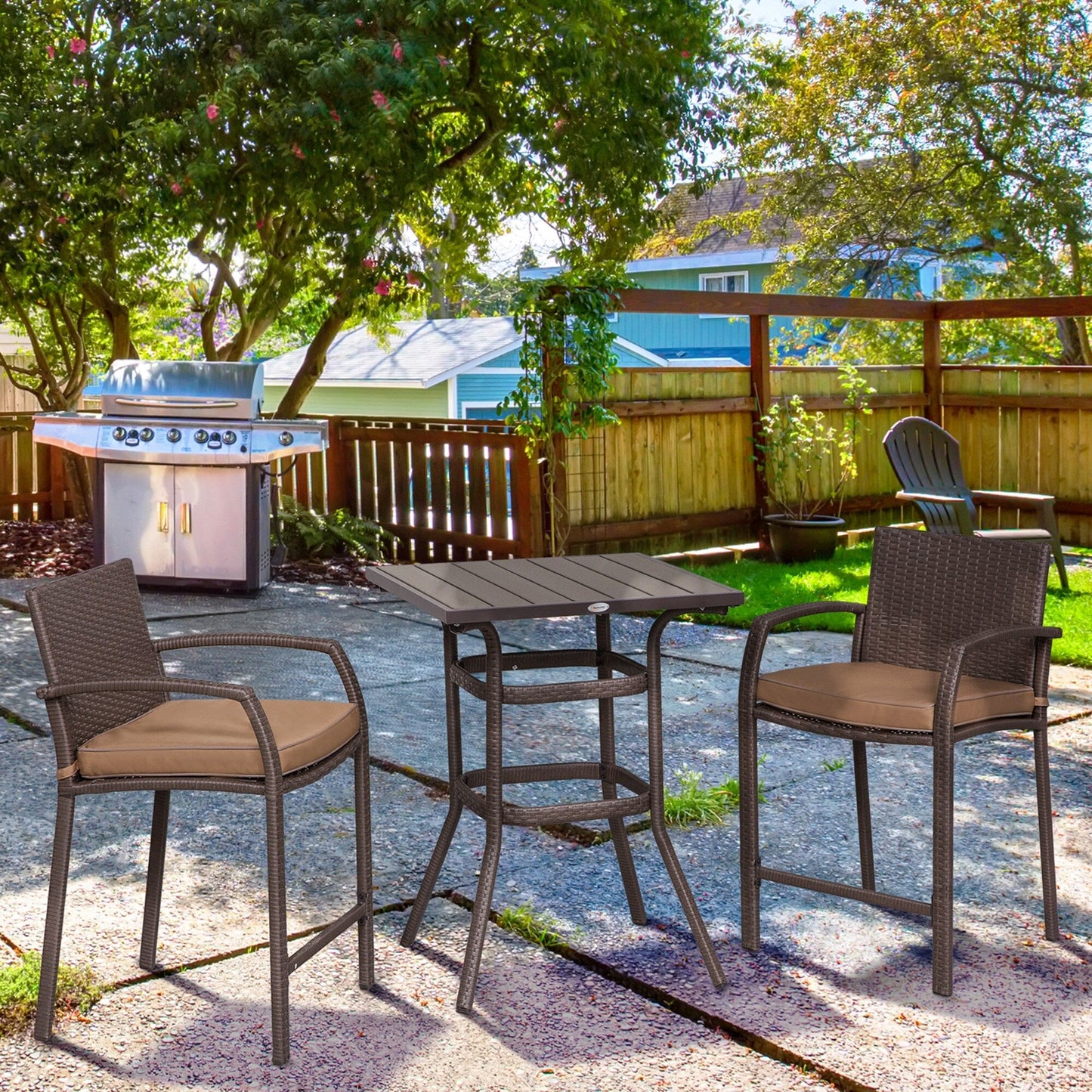 Set da conversazione con tavolo da bar per patio in rattan PE da esterno Outsunny da 3 pezzi